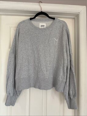 aerie Light Gray Crewneck Sweatshirt with Subtle Embroidery